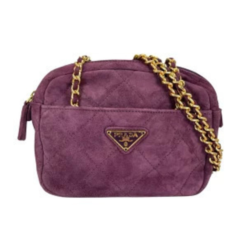 Prada Vela Suede Leather Shoulder Bag Purple